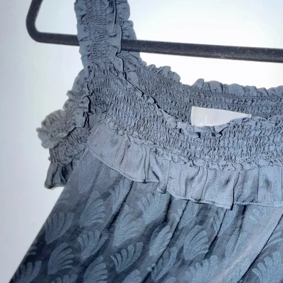 Anthropologie Black Ruffle Leaf Print Off-Shoulder Women's Whimsigoth Flirty Top - Picture 5 of 6